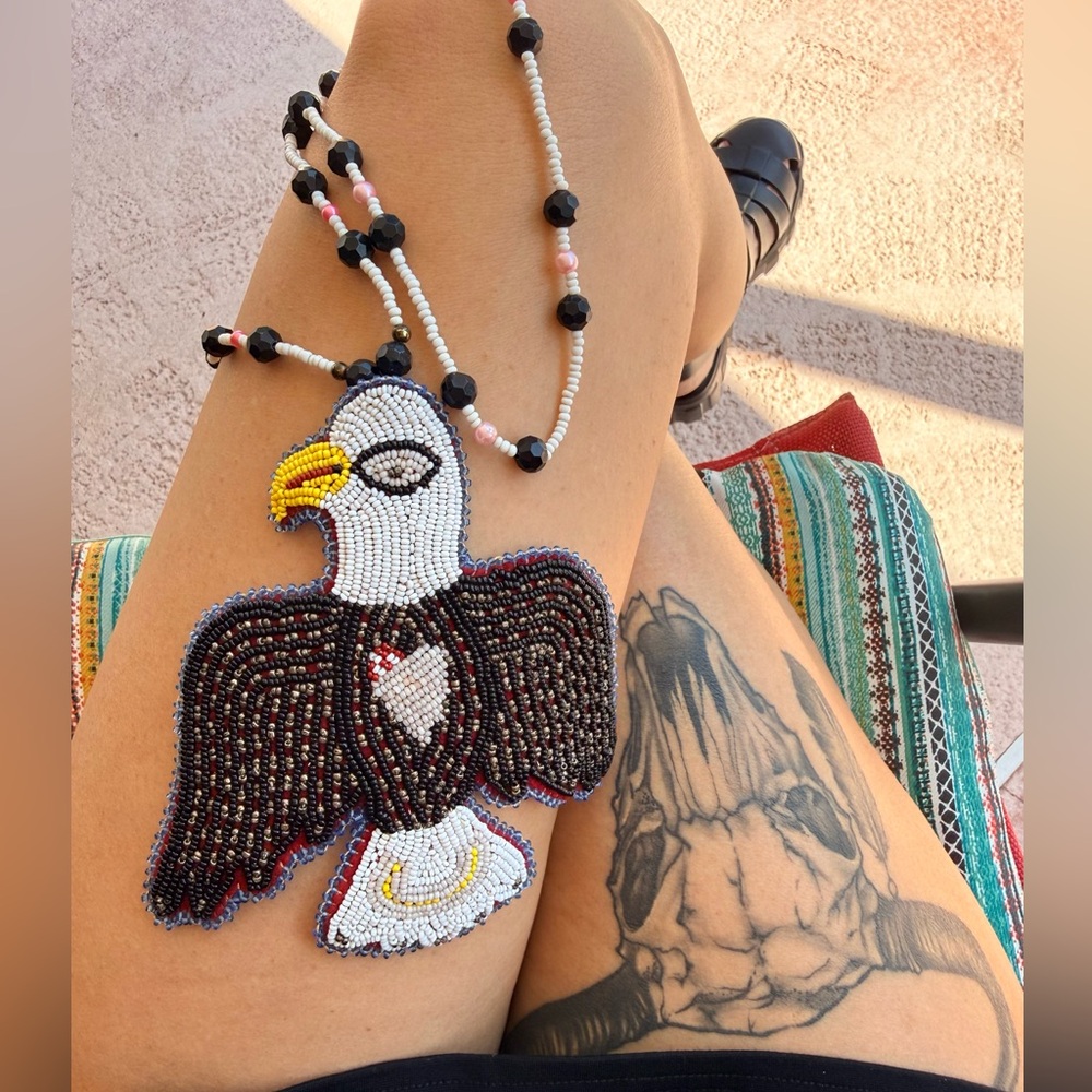 Vintage Native Alaskan Indian Tlingit Tribe-Beaded Eagle Pendant Necklace